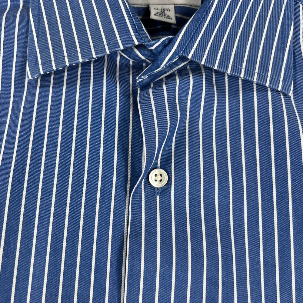Banana Republic Shirt Mens 15-15.5 Medium Blue Striped Long‎ Sleeve Button Up